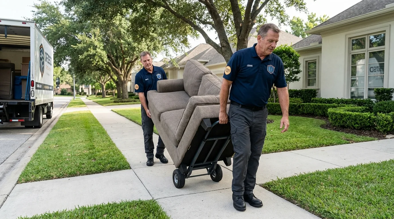 Local residential moving crew loading furniture in Cordell, OK