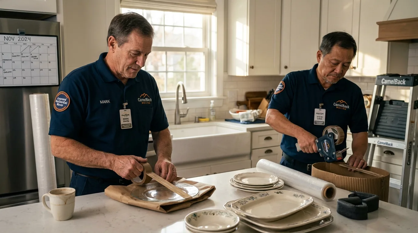 Professional crew packing kitchen dishware in Cordell, OK
